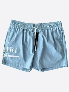 Amiri Blue & White MA Bar Logo Swimshorts